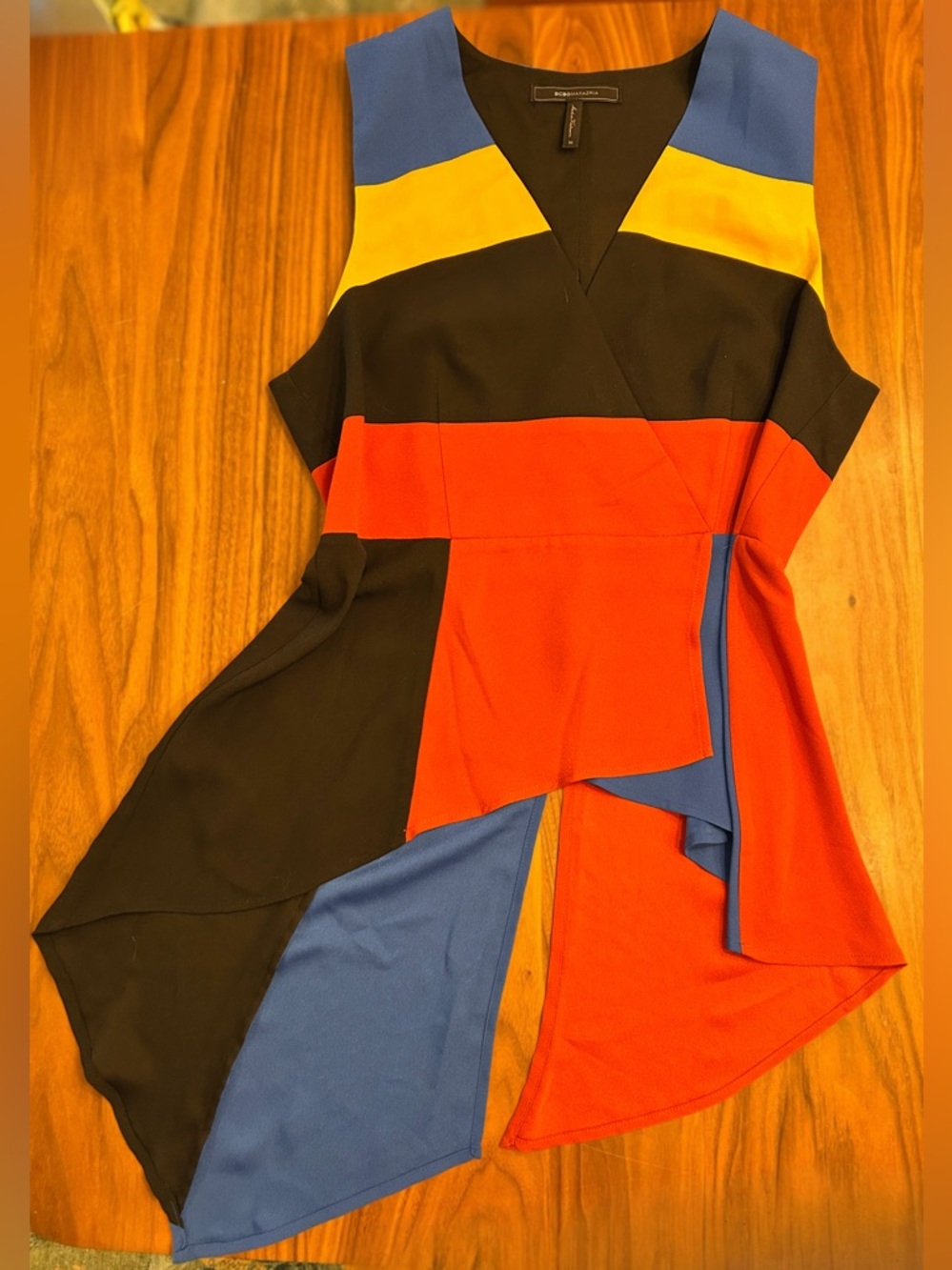 BCBGMaxAzria Multicolor Asymmetrical Colorblock Top